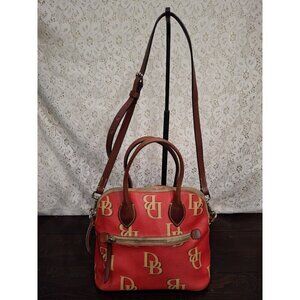 Dooney & Bourke Monogram Red Leather Medium Domed Satchel Handbag/Pre-owned-Grea